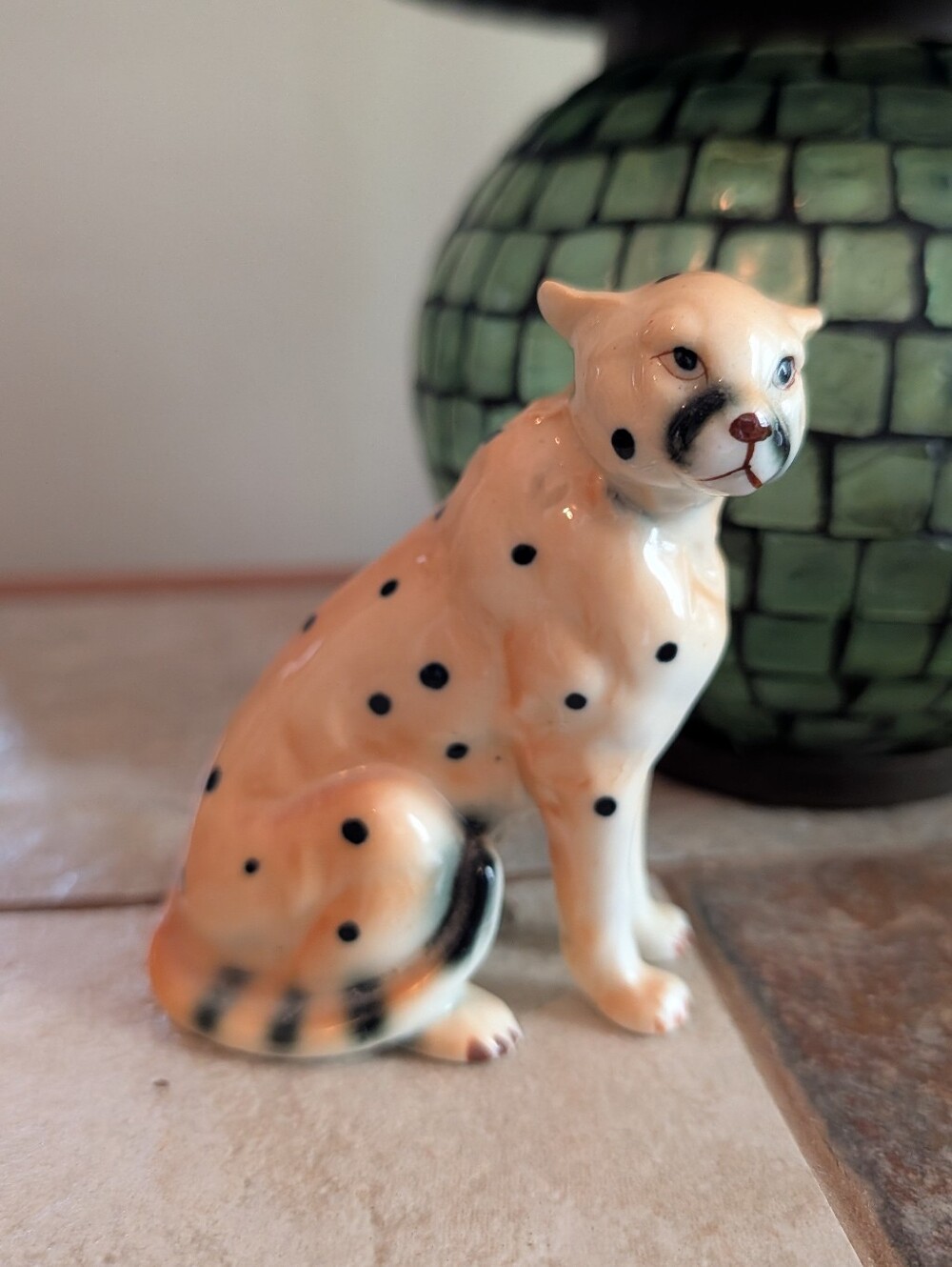 Ceramic Spotted Cat Figurine Leopard Cheetah Feline Vintage